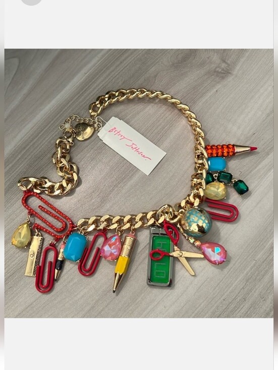 Betsey Johnson Jewelry - Betsey Johnson Gold Chain Charm Necklace with Multicolor Charms EL Hm